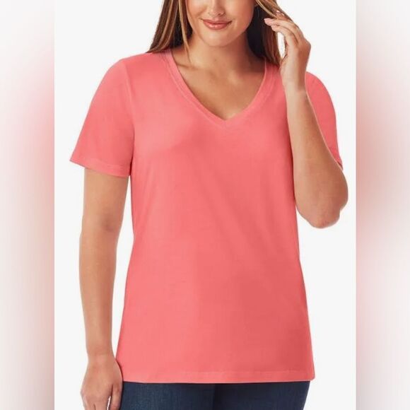 Member's Mark Ladies Essential Short Sleeve V-Neck Tee Pucker Pink NWT Size S - Picture 1 of 5
